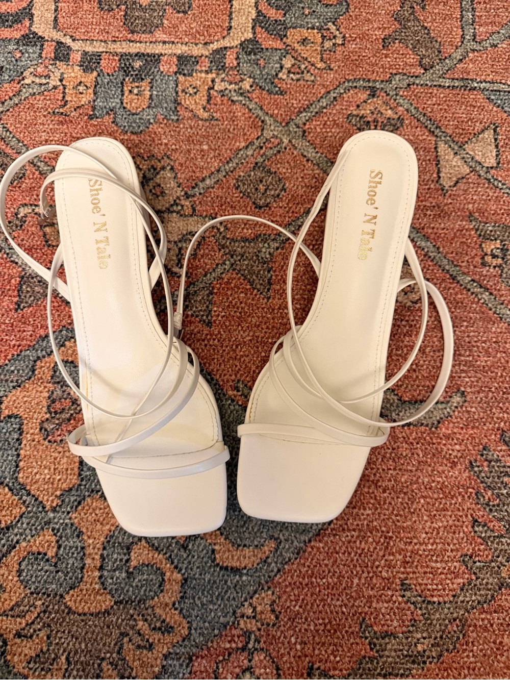 ShoeNTale White Minimalist Strappy Square-Toe Heels